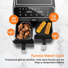 Friteuză cu aer cald dublă, 2 coșuri, 8L