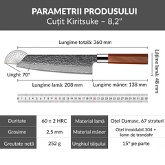 Cuțit japonez Kiritsuke din oțel Damascus