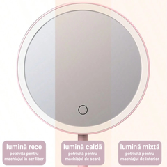 Oglindă cosmetică cu lumină LED - 3 nuanțe