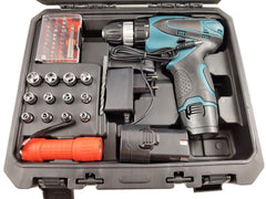 Set complet - șurubelniță electrică fără fir cu 77 piese + 2 baterii