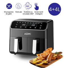 Friteuză cu aer cald dublă, 2 coșuri, 8L