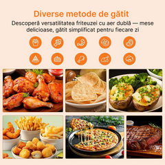 Friteuză cu aer cald dublă, 2 coșuri, 8L