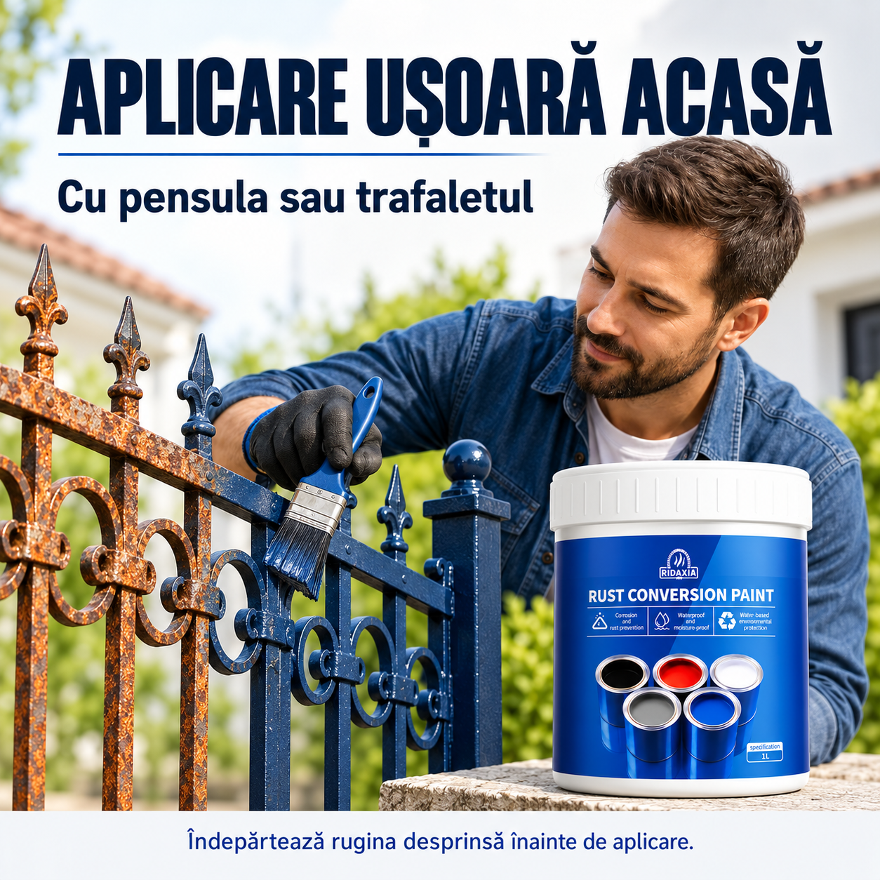 Aplicare ușoară acasă, cu pensula sau trafaletul