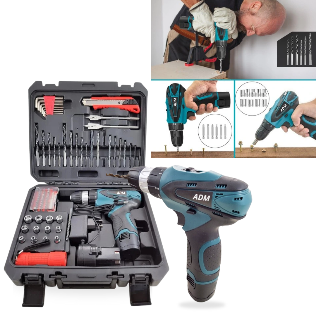 Set complet - șurubelniță electrică fără fir cu 77 piese + 2 baterii